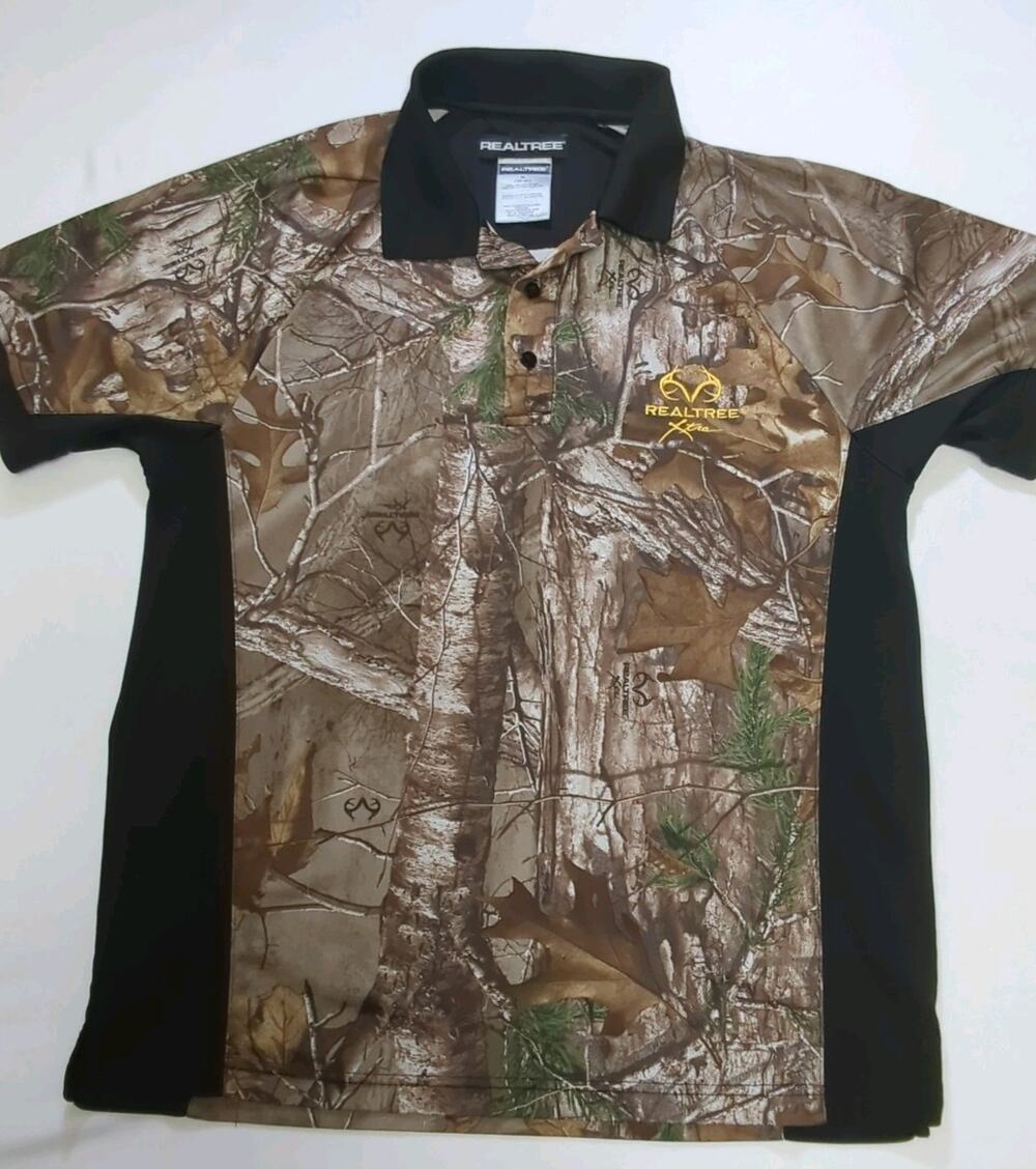 Realtree Xtra Collared Shirt Mens Medium camo black hunting casual country y2k